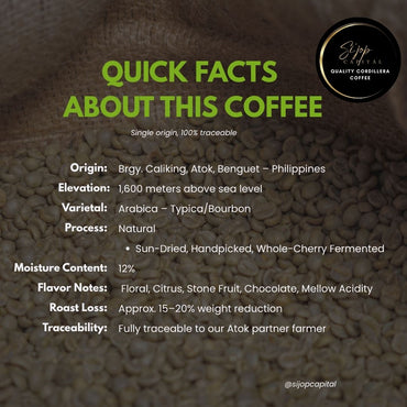 Atok GCB Quick Facts, Unroasted Coffee Single Origin